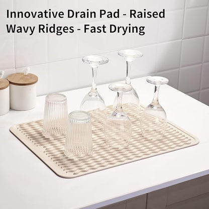 ZLR Silicone Dish Drying Mat & Heat Resistant Trivet (12" x 16") - Waterproof Counter Protector for Air Fryer, Coffee Maker - Non-Slip, BPA Free Kitchen Pad, Easy Clean Dishwasher Safe (Cassava White) - Image 8
