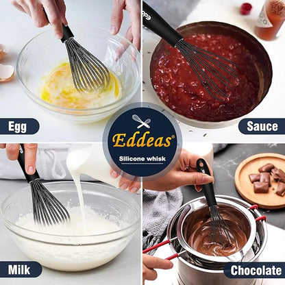 Eddeas Mini Silicone Whisk, Small Silicone Whisk 7+9in, BPA free Non Scratch Coated Protect your Ceramic Pots and Pan.Perfect for Whisking, Beating, Mixing.Black - Image 4