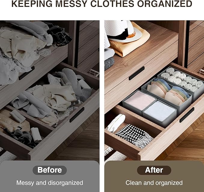 DIMJ Drawer Organizer Clothes Set of 8, Foldable Closet Drawer Organizer, Underwear Drawer Box, Fabric Drawer Dividers for Baby Clothes, Socks, Belt, Tie (Grey) - Image 5