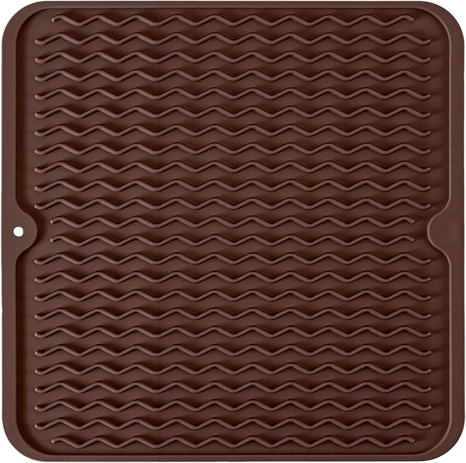 Silicone Dish Drying Mat, Non-Slip Easy Clean Sink Mat Large Heat-resistant Dish Drainer Mat for Kitchen Counter, Sink, Refrigerator or Drawer liner (12" x 12", COFFEE) by MODENGKONGJIAN