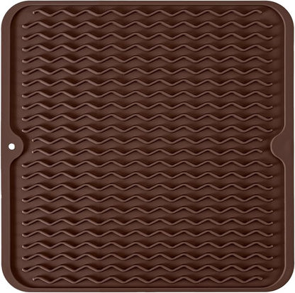 Silicone Dish Drying Mat, Non-Slip Easy Clean Sink Mat Large Heat-resistant Dish Drainer Mat for Kitchen Counter, Sink, Refrigerator or Drawer liner (12" x 12", COFFEE) by MODENGKONGJIAN
