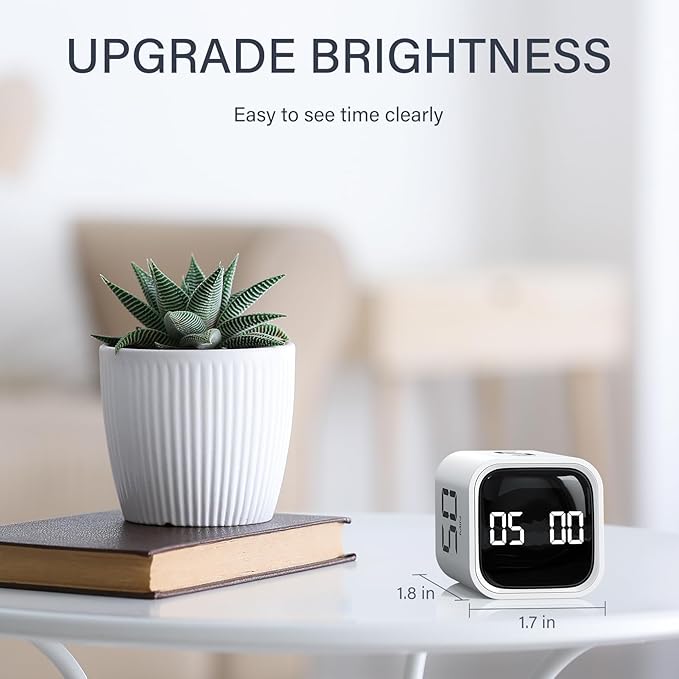 Rotating Pomodoro Timer 5, 25, 10 50 Minutes Preset, Desk Productivity Flip Timer, ADHD Tool Cube Countdown Stopwatch, Vibration/High/Low Volume/Custom Modes, for Work, Study, Back to School, White - Image 8