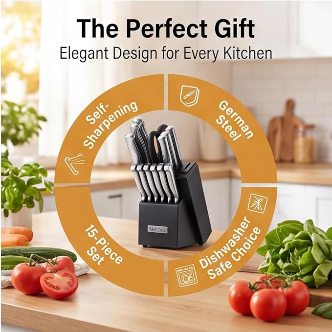 McCook® Knife Sets, German Stainless Steel Knife Block Sets with Built-in Sharpener - Image 9