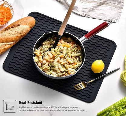 Large 17" x 14" Silicone Dish Drying Mat for Kitchen Counter, Easy clean, Quick Dry, Heat-resistant Dish Drainer Mat for Sink,Refrigerator or Drawer liner (Food Grade Silicone-Black) - Image 6