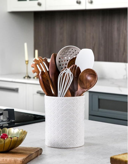 Nucookery 6.4'' Utensil Holder - Ceramic Utensil Holder for Kitchen Counter, Large Capacity Countertop Storage, Farmhouse Style Utensil Crock Organizer for Spoons, Spatulas & Cooking Tools - Image 4