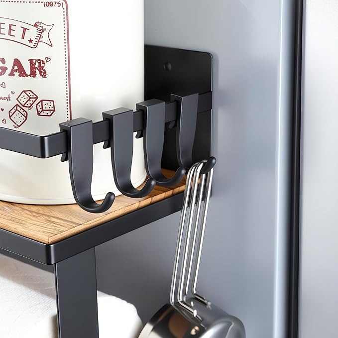 SUNTECH Magnetic Paper Towel Holder with Shelf, 2 Pack Kitchen Roll Holder with 4 Hooks, Farmhouse Spice Rack Organizer Strong Magnets for Fridge, Grill, Black - Image 8