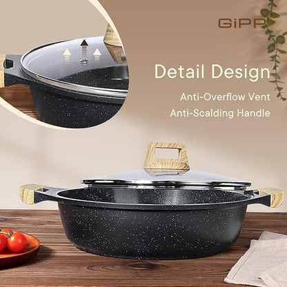 GiPP 4QT Nonstick Stock Pot with Lid Soup Pot,11 Inch Non Toxic Stockpot for Cooking,Stew Pots with Nonstick Ceramic Coating, Non Stick Cooking Pot Compatible with All Stoves,PFAS/PTFE/PFOA Free, Gray