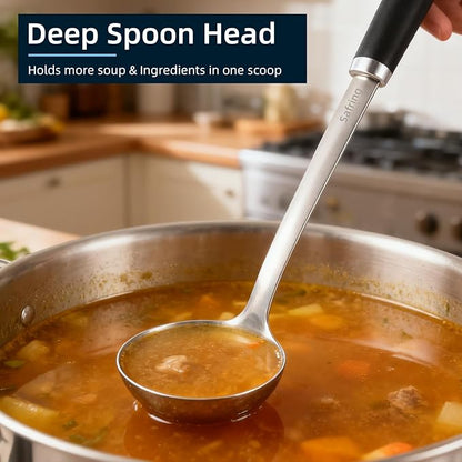 Safring Stainless Steel Soup Ladle and Spaghetti Spoon Set, Heat Resistant Rubber Handle, Dishwasher Safe, Kitchen Utensils for Cooking, Stirring, Serving Pasta, Soup & Sauce - Image 5