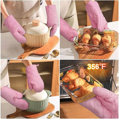 AUAUY Pink Oven Mitts, 1 Pair Kitchen Mittens, 392°F Heat Resistant Oven Gloves Non-Slip Kitchen Gloves for Oven, BBQ Gloves-Oven Mitts Infill Cotton Cooking Gloves for Oven Grilling Cooking Baking - Image 5
