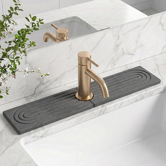 Stone Faucet Mat for Kitchen Sink-Diatomite Drying Stone Mat& Sink Protector,Quick Dry Water Absorbing Stone Tray ,Sink Splash Guard for Kitchen Counter & Bathroom Counter (Dark Grey, 23.6"X3.9") by Unknown