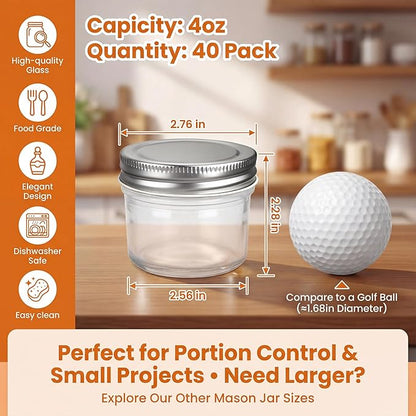 QAPPDA 4oz Glass Jars With Lids,Small Mason Jars Wide Mouth,Mini Canning Jars With Silver Lids For Honey,Jam,Jelly,Wedding Favor,Shower Favors,Spice Jars For Kitchen Storage & Home,Set of 40 - Image 2