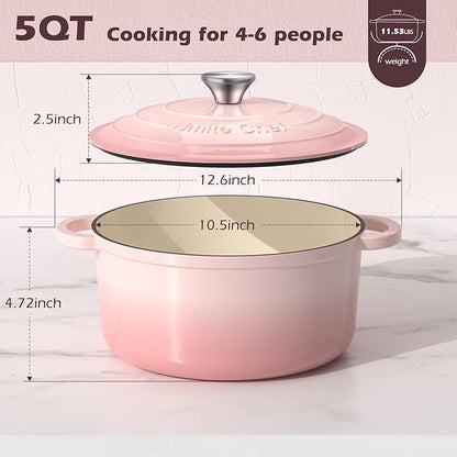 Umite Chef 5QT Enameled Cast Iron Dutch Oven Pot with Lid, Heavy-Duty Cookware for Bread Baking, Braising, Stews, Roasting, Wedding Registry Ideas & Gifts (Pink) - Image 3