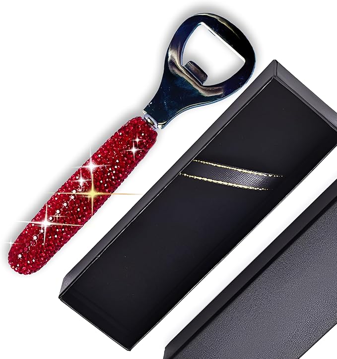 Handcrafted Red Crystal Bling Beer Opener – Sparkle Diamond Bottle Openers for Home Bar, Bartenders, Party, Wedding Gift, Glitter Accessory for Women & Men