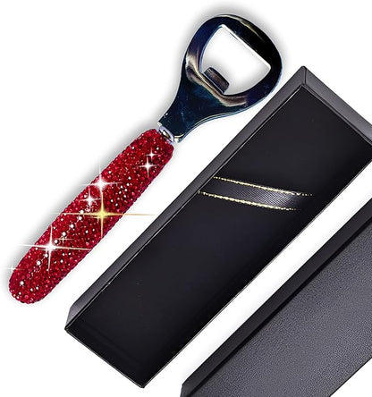 Handcrafted Red Crystal Bling Beer Opener – Sparkle Diamond Bottle Openers for Home Bar, Bartenders, Party, Wedding Gift, Glitter Accessory for Women & Men