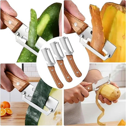 Zero Snag Wooden Peeler, Multifunctional Vegetable Peeler for Kitchen, Premium Vegetable Peeler with Wooden Handle and Bottle Opener, Peeler for Fruit Apple Potato Pumpkin Papaya Zucchini