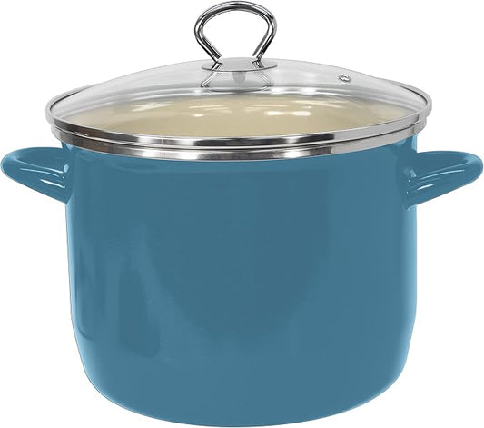 Vasconia EOS 8-Quart Stockpot with Glass Lid (Teal) Soup Pot for All Ranges, Dishwasher & Oven Safe up to 350°F - Non-Reactive Enameled Interior Pot for Gumbo, Stew, Boil, Pasta, Chili