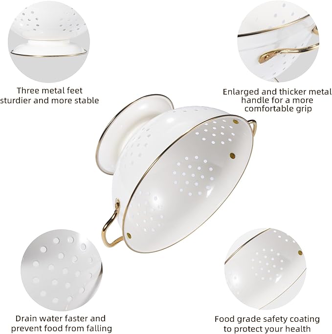 Metal Colander Set of 3, Strainer Basket with Handles perfect for Spaghetti, Pasta, Berry, Vegetable, Fruit, Solid Base Powder Coated Kitchen Essential Strainer Set, 1 & 3.5 & 5 Qt (Cream) - Image 5