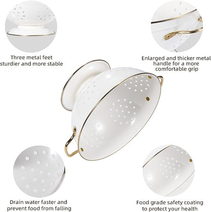 Metal Colander Set of 3, Strainer Basket with Handles perfect for Spaghetti, Pasta, Berry, Vegetable, Fruit, Solid Base Powder Coated Kitchen Essential Strainer Set, 1 & 3.5 & 5 Qt (Cream) - Image 5
