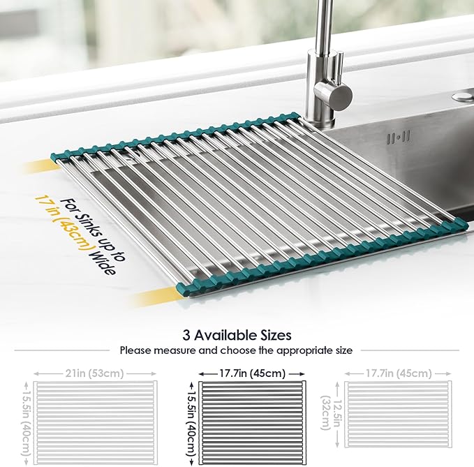 Tomorotec Stainless Steel Roll Up Dish Drying Rack, Foldable Over The Sink Rolling Drainer Rack, Multipurpose Kitchen Gadget Draining Caddy Organizer, Space Saving Sink Accessory Storage Shelf Holder - Image 4