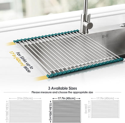 Tomorotec Stainless Steel Roll Up Dish Drying Rack, Foldable Over The Sink Rolling Drainer Rack, Multipurpose Kitchen Gadget Draining Caddy Organizer, Space Saving Sink Accessory Storage Shelf Holder - Image 4