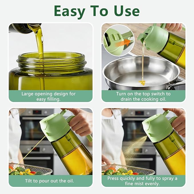 2-Pack Olive Oil Sprayer & Dispenser Bottle for Cooking, Air Fryer, BBQ, and Salad – 2-in-1 Oil Mister Kitchen Accessory