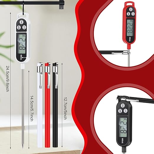 Copkim 12 Pcs Meat Food Thermometer Food with Probe Water Liquid Instant Read Digital Thermometer Kitchen Cooking Supplies for Cooking BBQ Milk Yogurt (Black,White,Red) - Image 2