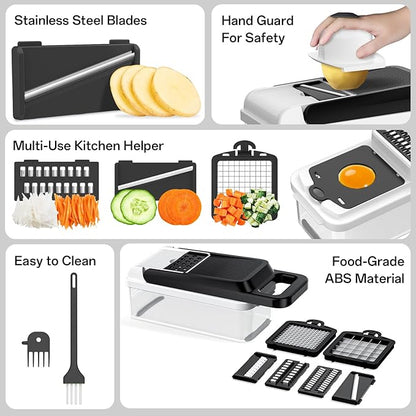 HomeHacks Vegetable Chopper Vegetable Cutter, 12 in 1 Kitchen Gadget, Dicer, Slicer, Onion Cutter, Salad, Cheese Grater & Egg Separator - Multi-Functional Veggie Chopper Lid with Handle (White) - Image 5