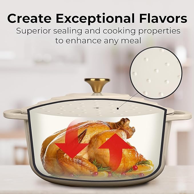 Zulay Kitchen 6 Quart Enameled Cast Iron Dutch Oven Pot with Lid – Premium Durability & Oven Safe up to 500°F – Heavy Duty Cookware Perfect for Bread Baking, Stews, Braising & Roasting - Ivory - Image 4