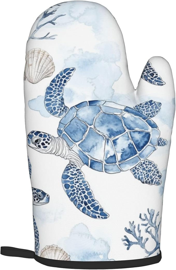 Navy Blue Ocean Sea Turtle Oven Mitts and Pot Holders Sets of 2 Summer Gift for Cooking Enthusiasts Coastal Beach Nautical Coral Kitchen Gloves for Baking BBQ Cooking Grilling Decor - Image 8