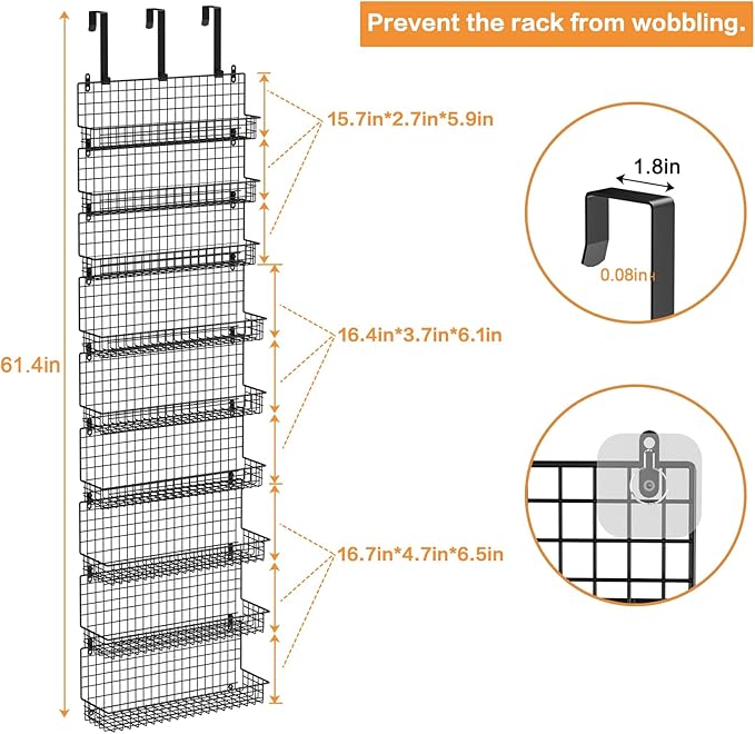 JKsmart 9-Tier Spice Rack Organizer with Door Hook, Wall Mount, and Extra Large Capacity for Pantry Door – Stylish Black Design for Effortless Organization, Ultimate Kitchen Storage Solution - Image 7