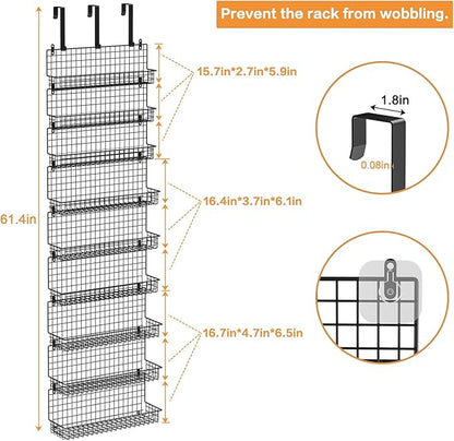 JKsmart 9-Tier Spice Rack Organizer with Door Hook, Wall Mount, and Extra Large Capacity for Pantry Door – Stylish Black Design for Effortless Organization, Ultimate Kitchen Storage Solution - Image 7