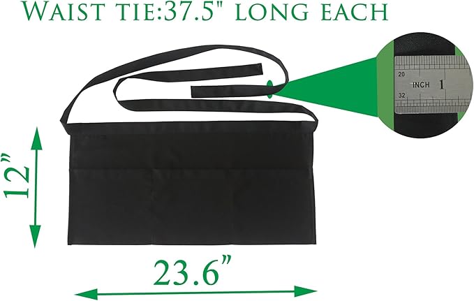 Resist water 3 big Pockets Waist Server Apron Kitchen Restaurant Unisex Half Aprons - Image 2