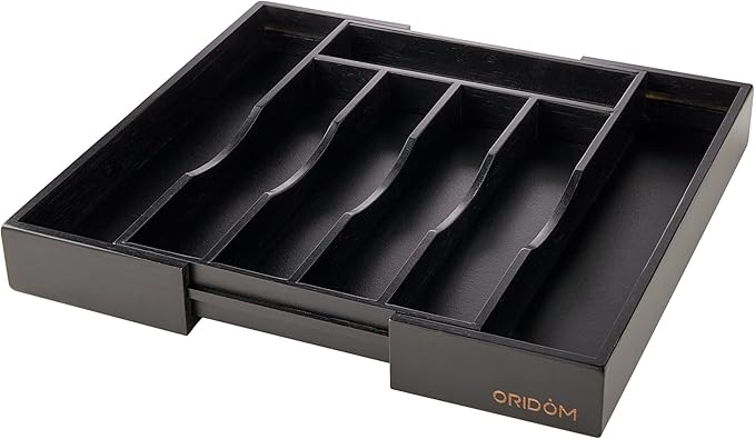 Expandable Bamboo Kitchen Drawer Organizer for Cutlery and Utensils, Adjustable Bamboo Wood Cutlery Tray in Drawer for Flatware and Silverware in Kitchen, (Black) - Image 7
