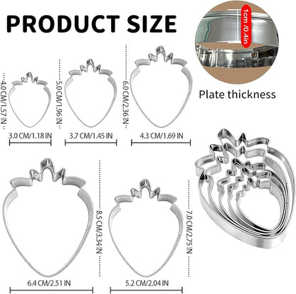 Strawberry Cookie Cutter Fruit Vegetbale Biscuit Cutters for Valentines Day Birthday Summer Christmas New Year Party DIY Baking Mold, Pack of 5