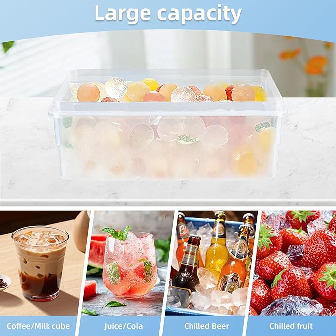 2 Pack Ice Cube Trays Set -with Lids, Storage Container & Ice Tongs,66-Count Stackable Freezer Ice Cube Molds,BPA-Free Mini Ice Maker for Whiskey, Cocktails, Soda & More (1xBlue+1xPink)