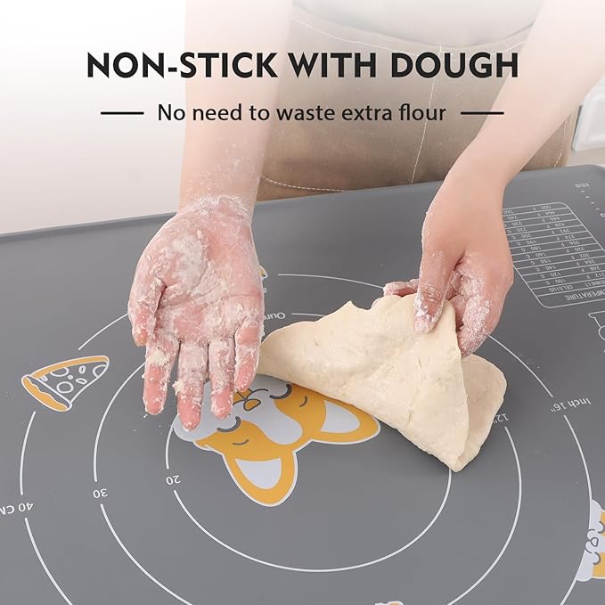 Ourokhome Silicone Baking Mat Sheet and Pastry Dough Cutter, 0.5 Inch Thick 32" X 24" BPA free Silicone Rolling Mat, Non-Stick and Anti-Slip, Dishwasher Safe (Gray) - Image 3