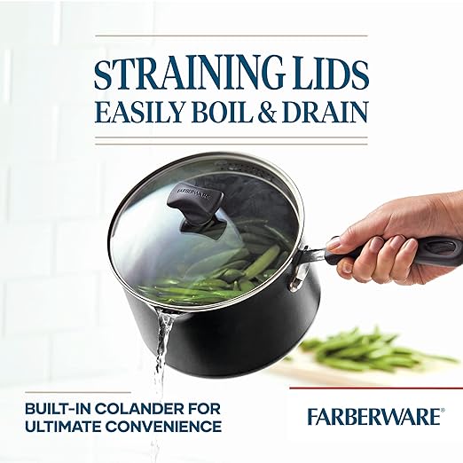 Farberware Cookstart DiamondMax Nonstick Straining Saucepan, Dishwasher Safe, 3 Quart, Black - Image 3