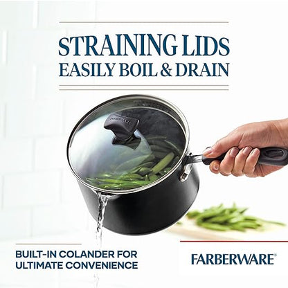 Farberware Cookstart DiamondMax Nonstick Straining Saucepan, Dishwasher Safe, 3 Quart, Black - Image 3