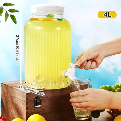 SiliFine 2 Pieces 1 Gallon Plastic Beverage Dispenser with Spigot Striped Clear Large Drink Beverage Dispenser Summer Fridge Water Container with Tap for Party Iced Tea, Sangria, Lemonade (White)