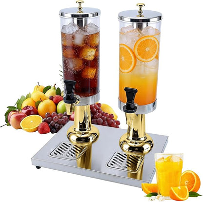 2-Gallon Drink Dispenser with Stainless Steel Drip Tray - Party Beverage Juice Lemonade Iced Tea Water Dispenser for Church Events, Catering, Family Gatherings & Outdoor (GOLD)