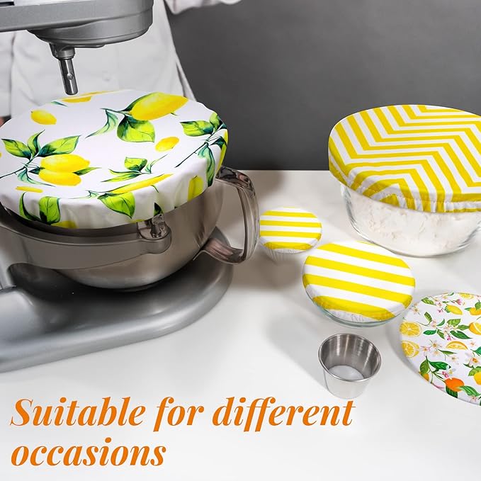 10 Pack Cloth Bowl Covers for Bread Rising - 5 Size Stretch Elastic Food Storage Container Lids - Reusable Cotton Fabric Covers for Food, Fruits, Leftovers (Lemon)