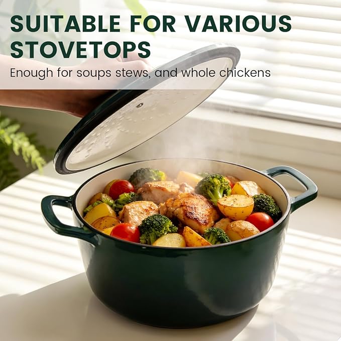 Enameled Cast Iron Dutch Oven - JINCHUFURI 5 Quart Cast Iron Dutch Oven Enameled Oven with Lid for Sourdough Bread Baking, Pre-Seasoned Pot Oven Safe - Image 5