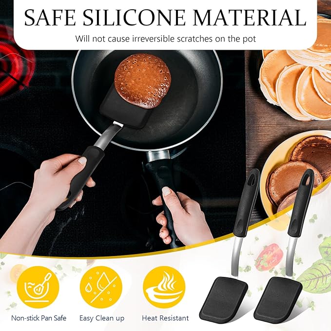 Silicone Cookie Spatula Turner 2 Pack Mini Brownie Spatula Flexible Kitchen Small Silicone Turner for Nonstick Cookware Heat Resistant No Scratch Flipper for Egg Pancake(Black) - Image 6