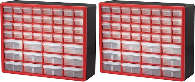 Akro-Mils 44-Drawer Plastic Drawer Storage Cabinet for Garage Organization, Bead Organizer, Building Bricks Storage, Teacher Toolbox, Makeup Organizer, 20-Inch W x 6-Inch D x 16-Inch H, 10144 Red by Akro-Mils