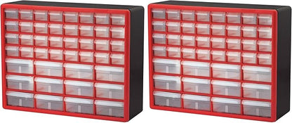 Akro-Mils 44-Drawer Plastic Drawer Storage Cabinet for Garage Organization, Bead Organizer, Building Bricks Storage, Teacher Toolbox, Makeup Organizer, 20-Inch W x 6-Inch D x 16-Inch H, 10144 Red by Akro-Mils