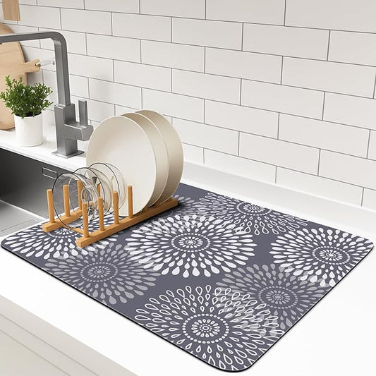 LuxStep Dish Drying Mat Super Absorbent Kitchen Counter Mat Rubber Backing Draining Mat Easy to Clean Kitchen Accessories Dish Rack Pad for Dishes, Utensils, Countertops, Sinks 15" x 18" Grey by LuxStep