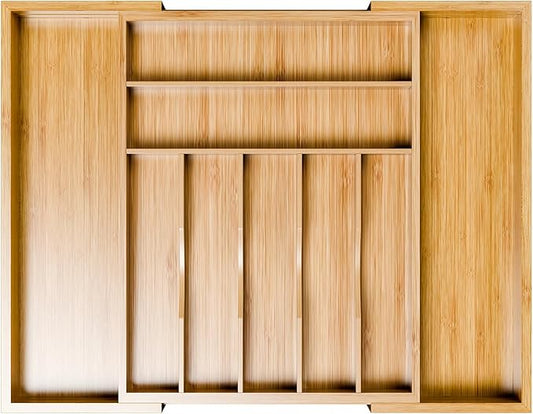 Simple Trending Bamboo Kitchen Drawer Organizer, Expandable Silverware Organizer, Utensil Cutlery Tray for Flatware, Natural