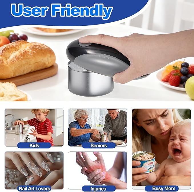 Rechargeable Electric Can Opener for Seniors with Arthritis, Handsfree Automatic Can Opener Electric with Smooth Edge, Magnet Lid Lifter, Fits Almost Can Sizes, Can Opener for Kitchen (Black & Grey) - Image 4