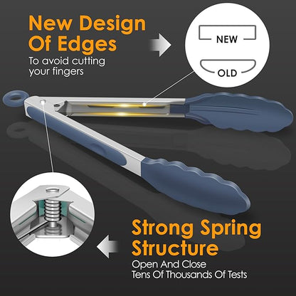 HOTEC Premium Stainless Steel Locking Kitchen Tongs with Silicon Tips, Set of 3-7", 9" and 12" (Neutral) - Image 6