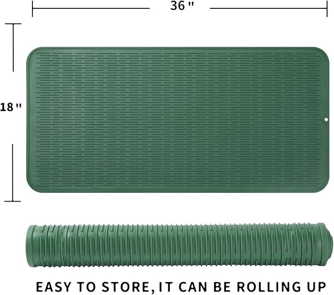 MicoYang Silicone Dish Drying Mat for Multiple Usage,Easy clean,Eco-friendly,Heat-resistant Silicone Mat for Kitchen Counter or Sink,Refrigerator or Drawer Liner Green 5XL 36inches x 18inches - Image 2